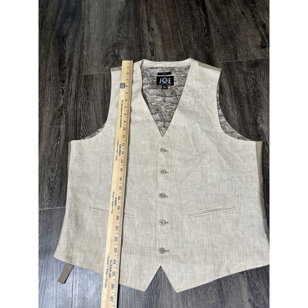 Joseph Abboud Mens Vest Tan Camo Lining Size L Back Pull Tab Button Down Linen - Picture 3 of 9